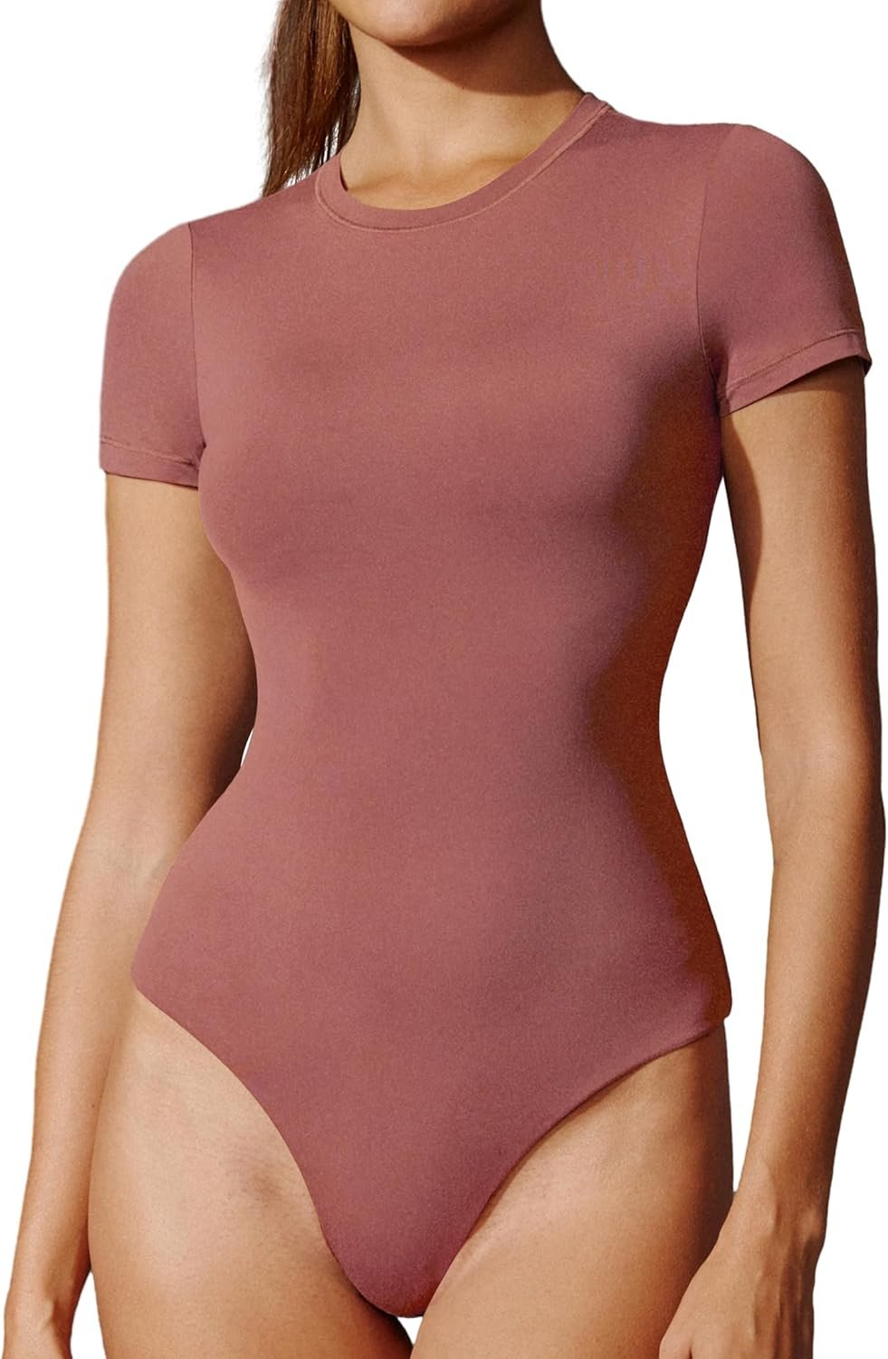 IUGA Bodysuits for Women Tummy Control Crew Neck Short Sleeve Body suits Basic Bodysuit T shirt Tops