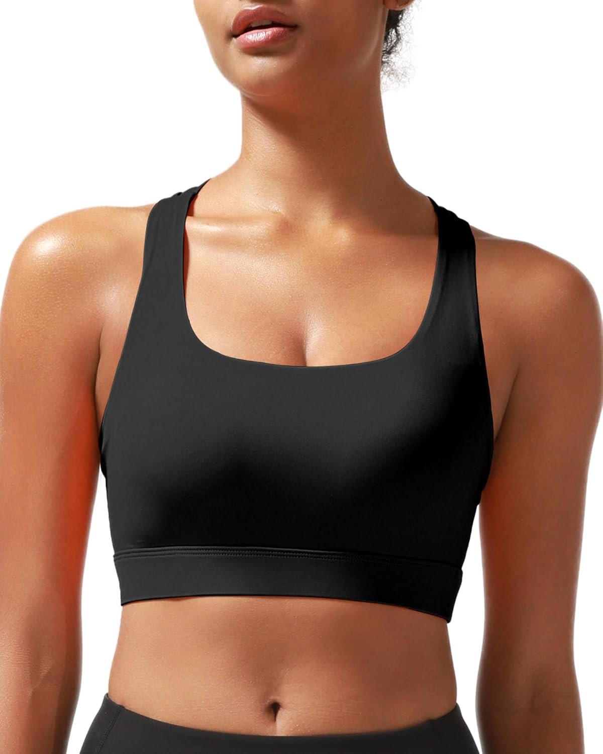 RUNNING GIRL High Impact Sports Bras for Women – Scoop Neck Strappy Sports Bra High Support Moulded Cup Workout Bra