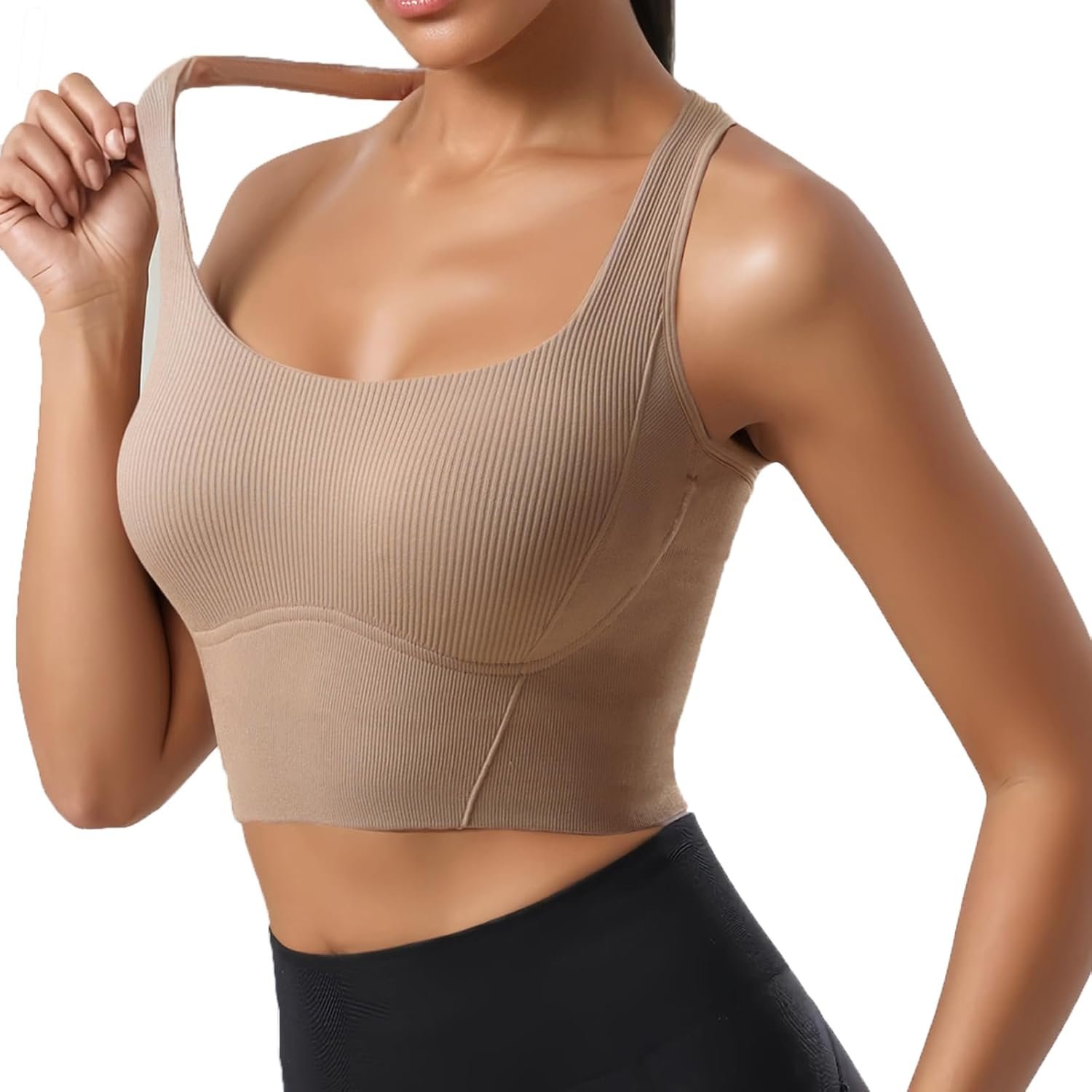 Women Square Neckline Sports Bra Padded Basic Workout Y-Back Racerback Cropped Tank Top