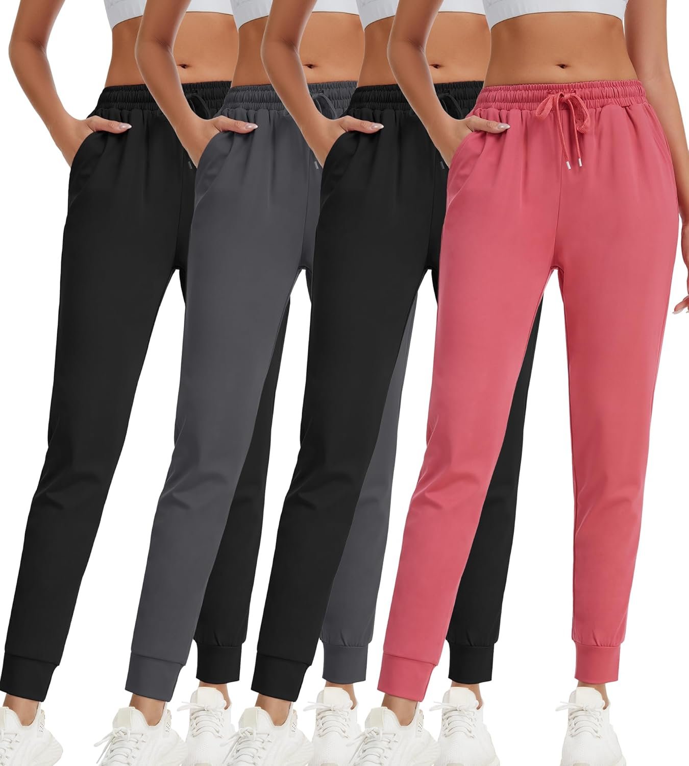 Rolimaka 4 Pack Women’s Jogger with Pockets Lightweight Sweatpants Quick Dry Yoga Lounge Pants for Travel Workout Gym Running