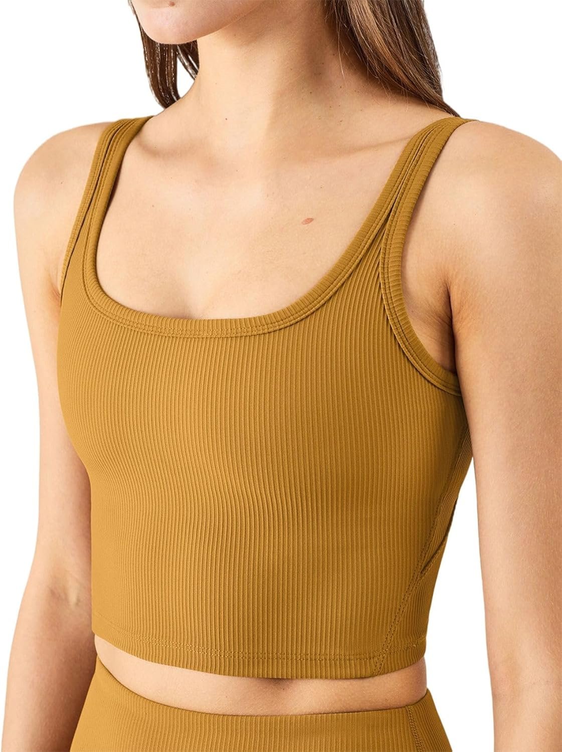 Chilylori Women’s Seamless Sports Bra Workout Crop Top Ribbed Padded Longline Wirefree Medium Support Tank Tops Fitness