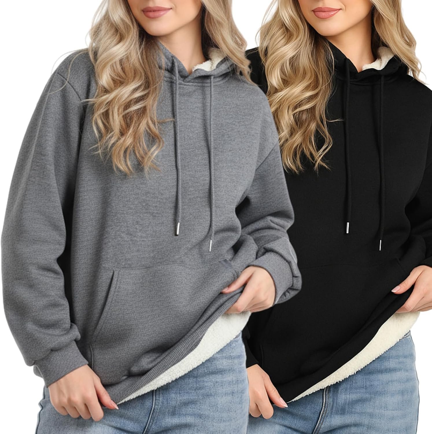 Chicingyou 2 Pack Womens Sherpa Lined Hoodies Fleece Sweatshirt Sweater Winter Warm Pullover Hooded