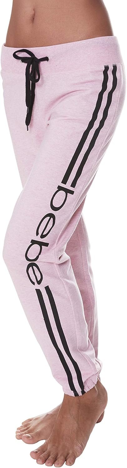 bebe Womens Sweatpants Joggers, French Terry Lounge Pants with Gathered Cuffs, Logo Pajama Pants for Women