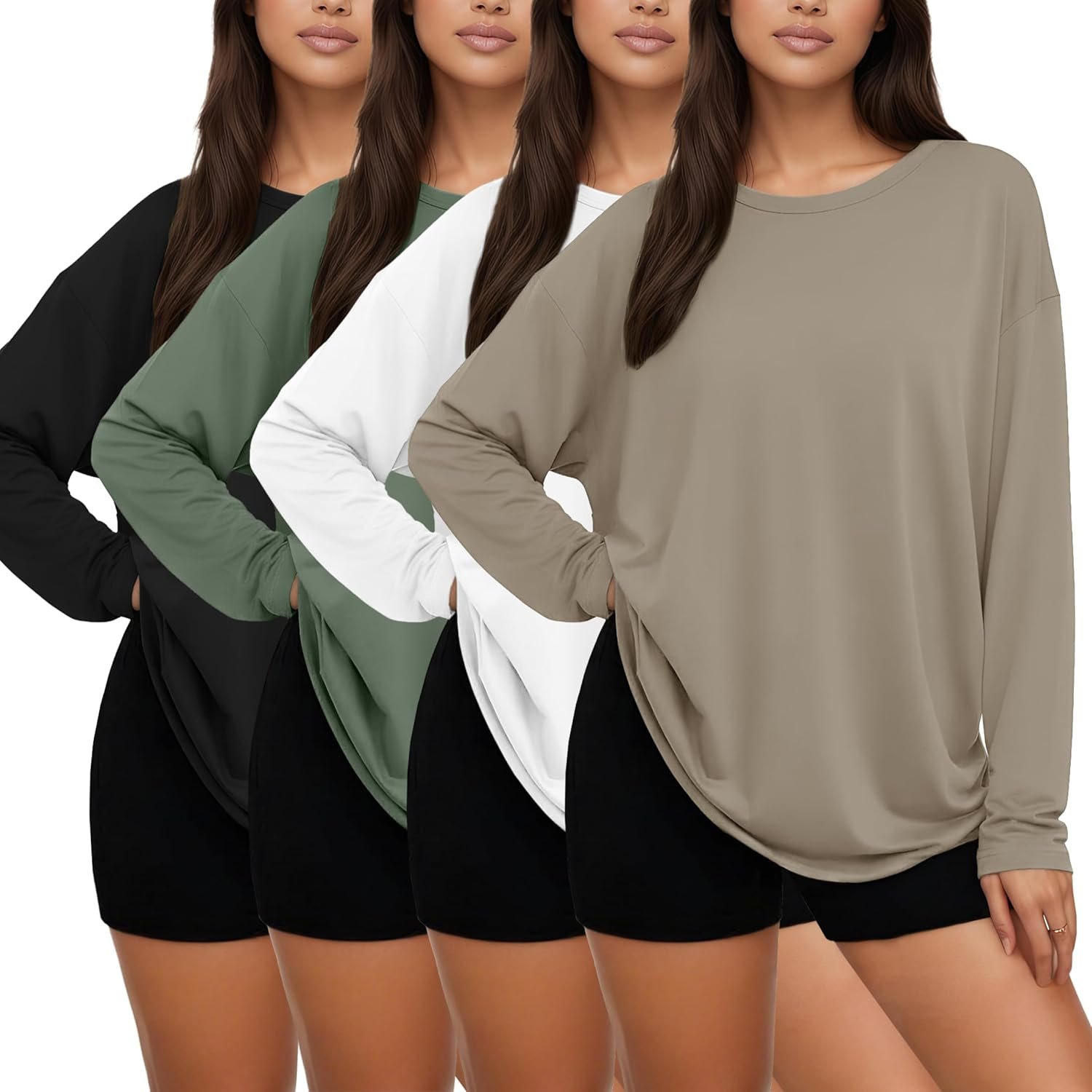 Siimcuzy 4 Pack Women’s Long Sleeve Oversized T Shirts Crew Neck Basic Tops for Workout Active Fashion Casual