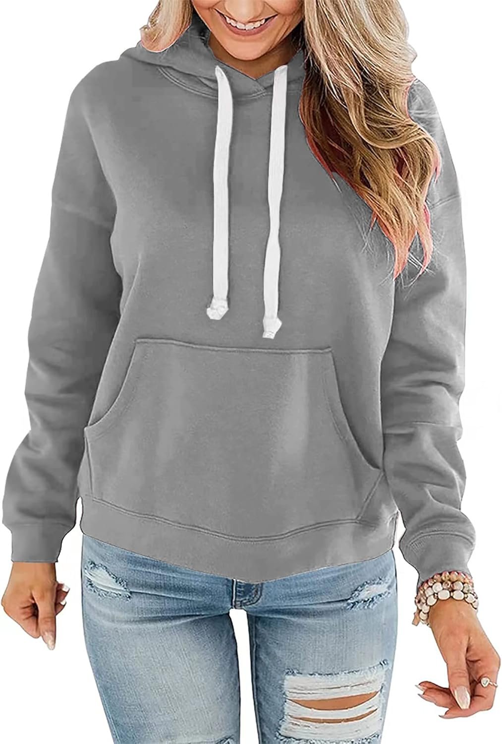 STOLKISS Women Hoodies Pullover Casual Thin Sweatshirts with Pockets Loose Fit Long Sleeve Drawstring Design Hoody Sweatshirt