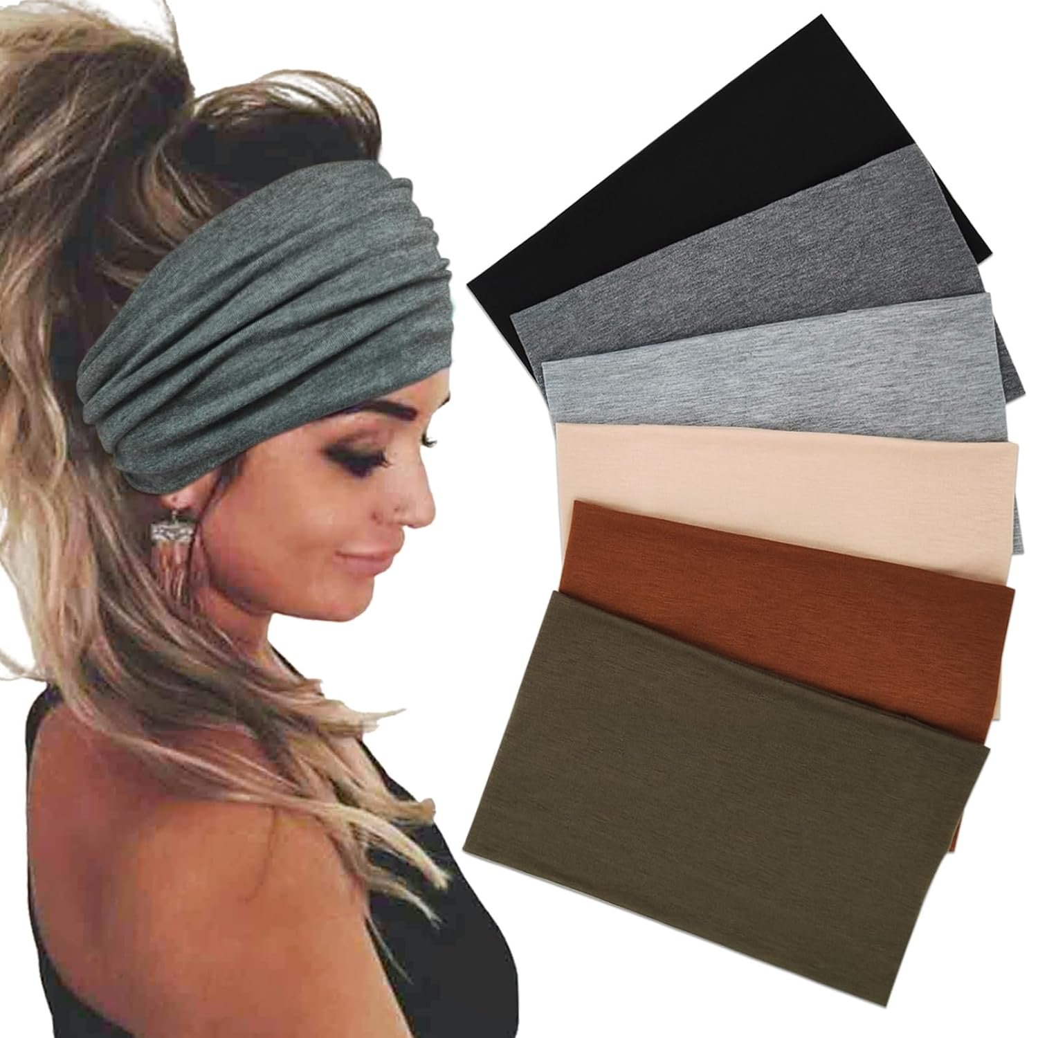 Sefiinh Wide Headbands For Women Stretch Headband Boho Head Bands Women’s Hair Band Turban Workout Hairband Accessories 6 Pack
