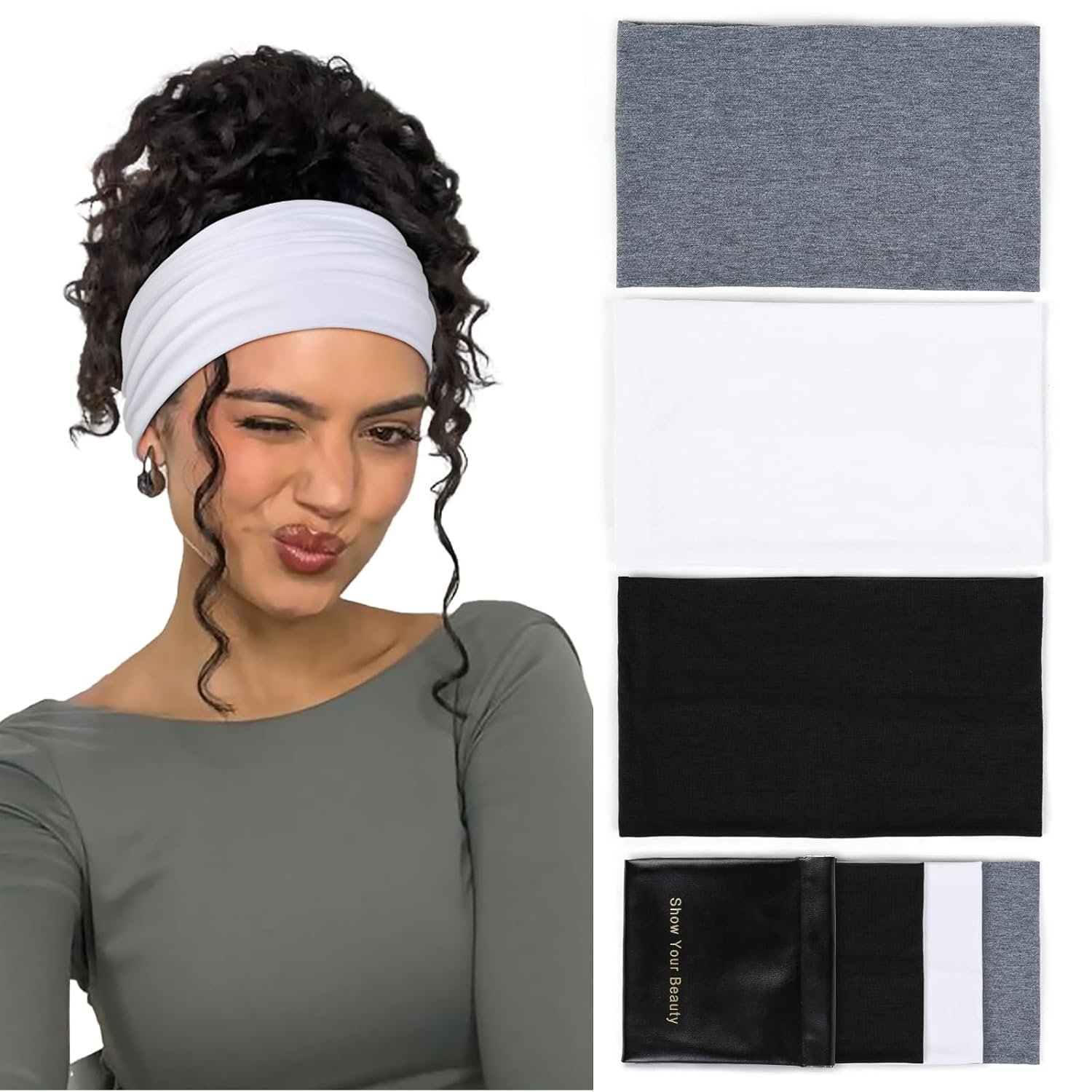 Huachi Wide Headbands: Boho Elastic Non-Slip Thick Stretchy Headbands for Women’s Workout, Running, and Active Wear