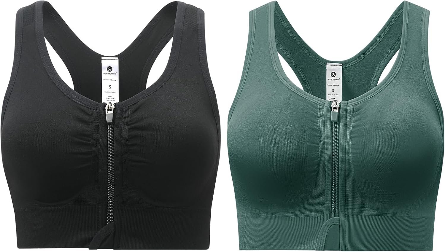 Zip Front Sports Bra for Women – Medium Support Racerback Workout Bra with Removable Pads & Double Hooks