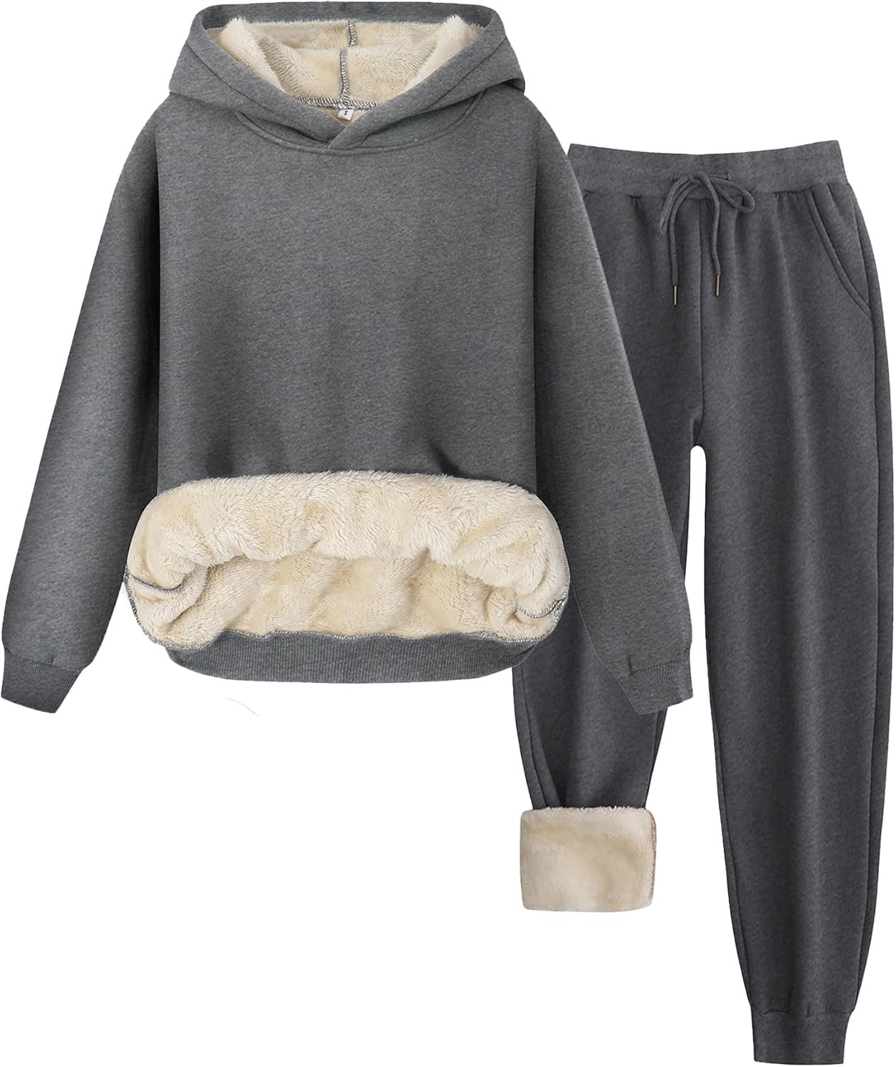Colorful world Fleece Lined Lounge Sets for Women 2 Piece Outfits Tracksuit Pullover Crew Neck Tops Sweatpants Sweatsuits