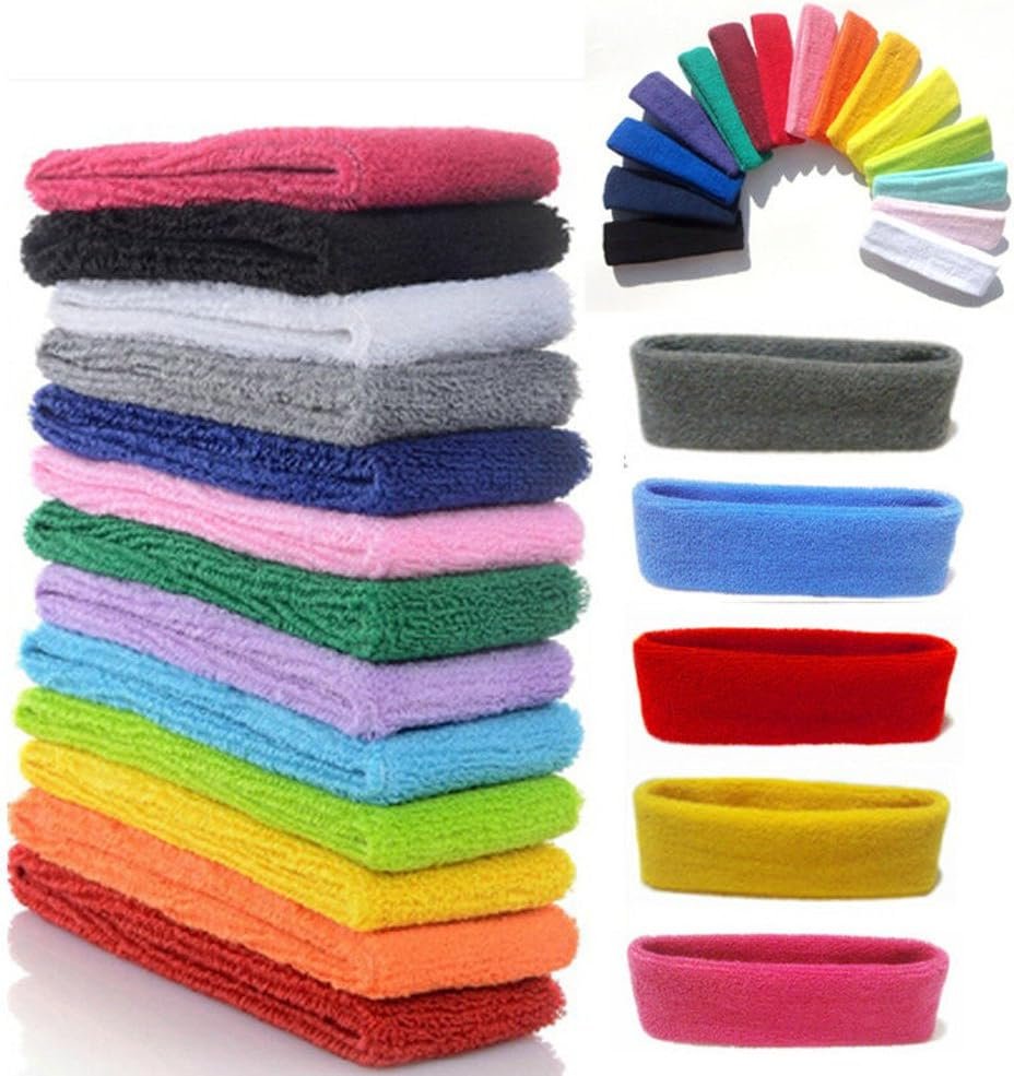 Yeshan 12 Packs Wicking Stretchy Athletic Sweatband/Sport Headbands/Head wrap/Yoga Headband/Head Scarf/Best Looking Hairband for Sports or Fashion,Towel Material