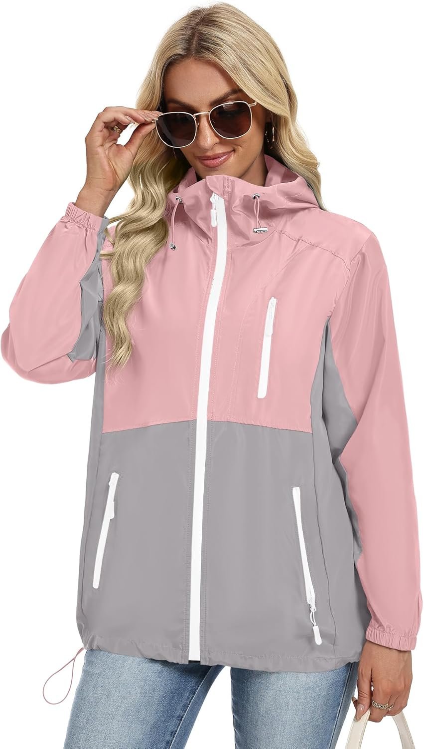 Avoogue Women’s Lightweight Rain Jacket Waterproof with Hood Packable Windbreaker Jacket for Women