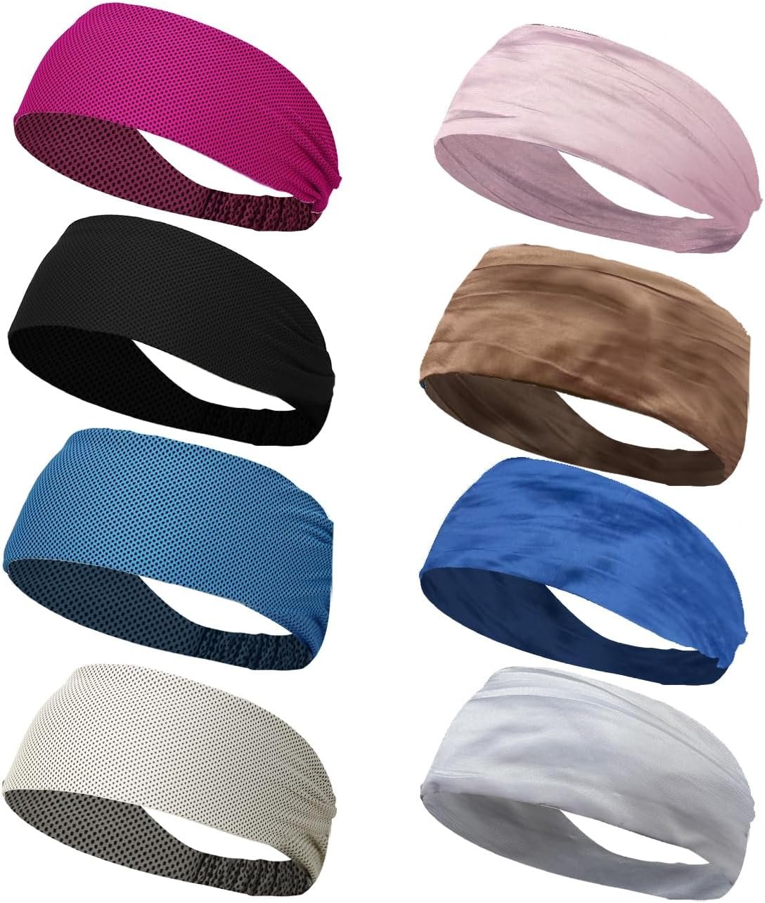 HAIOLORPRO 8PCS Workout Headbands for Women Non Slip, Elastic Thick Head Bands, Stretchy Soft Wide Headbands for Women Men for Running, Workouts, Yoga, Daily Use