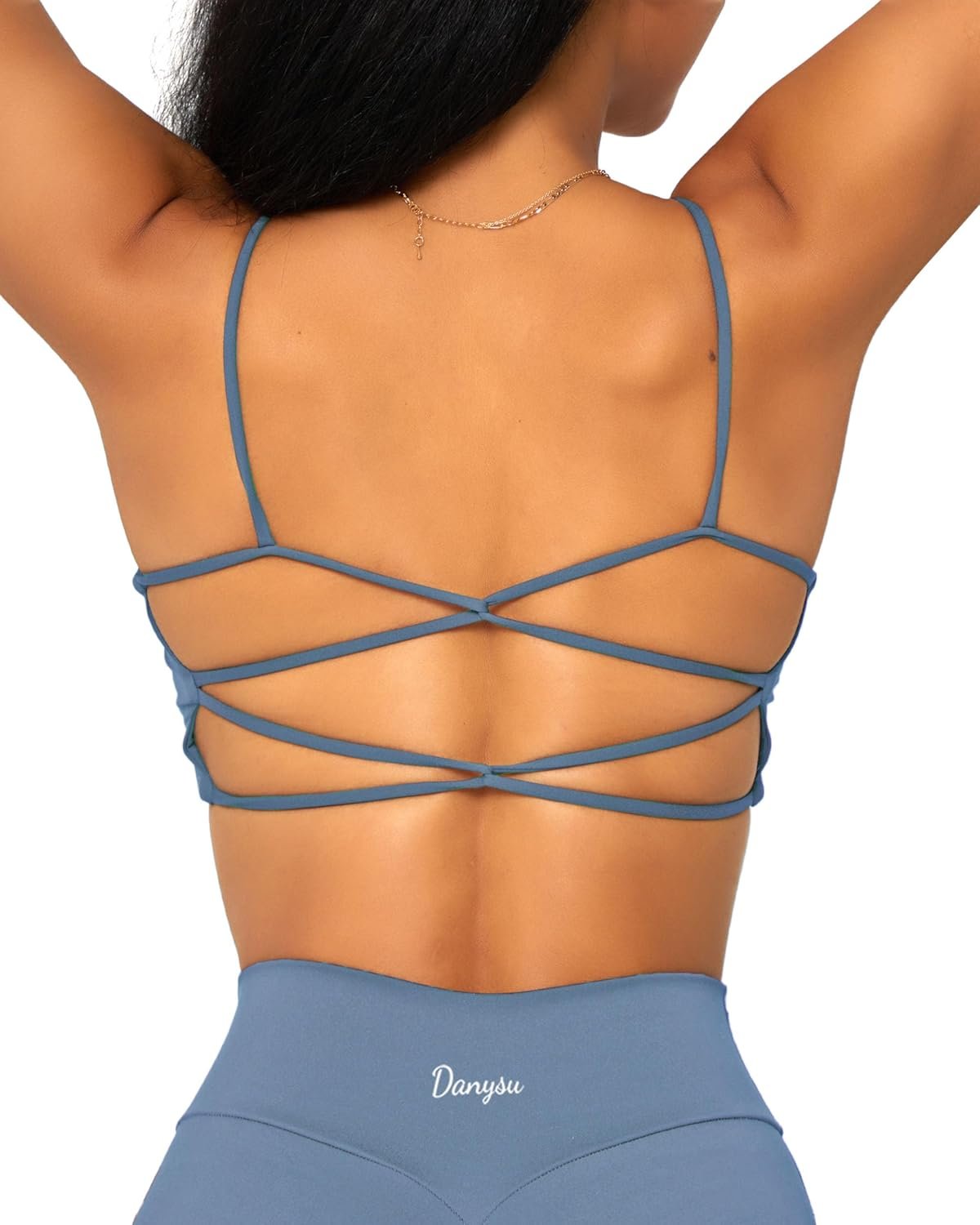 Danysu Backless Sports Bra Soft Workout Tops with Removable Padded Yoga Training Bras Strappy Going Out Top
