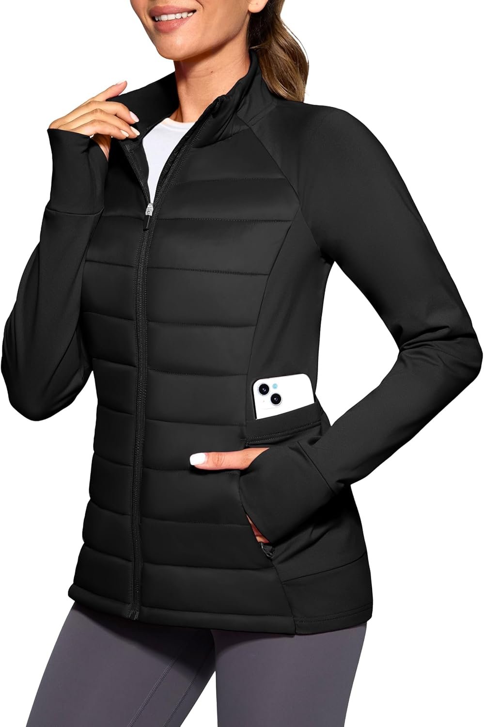 G Gradual Women’s Running Fleece Lined Jackets 6 Pockets Lightweight Water Resistant Puffer Jacket for Hiking Travel