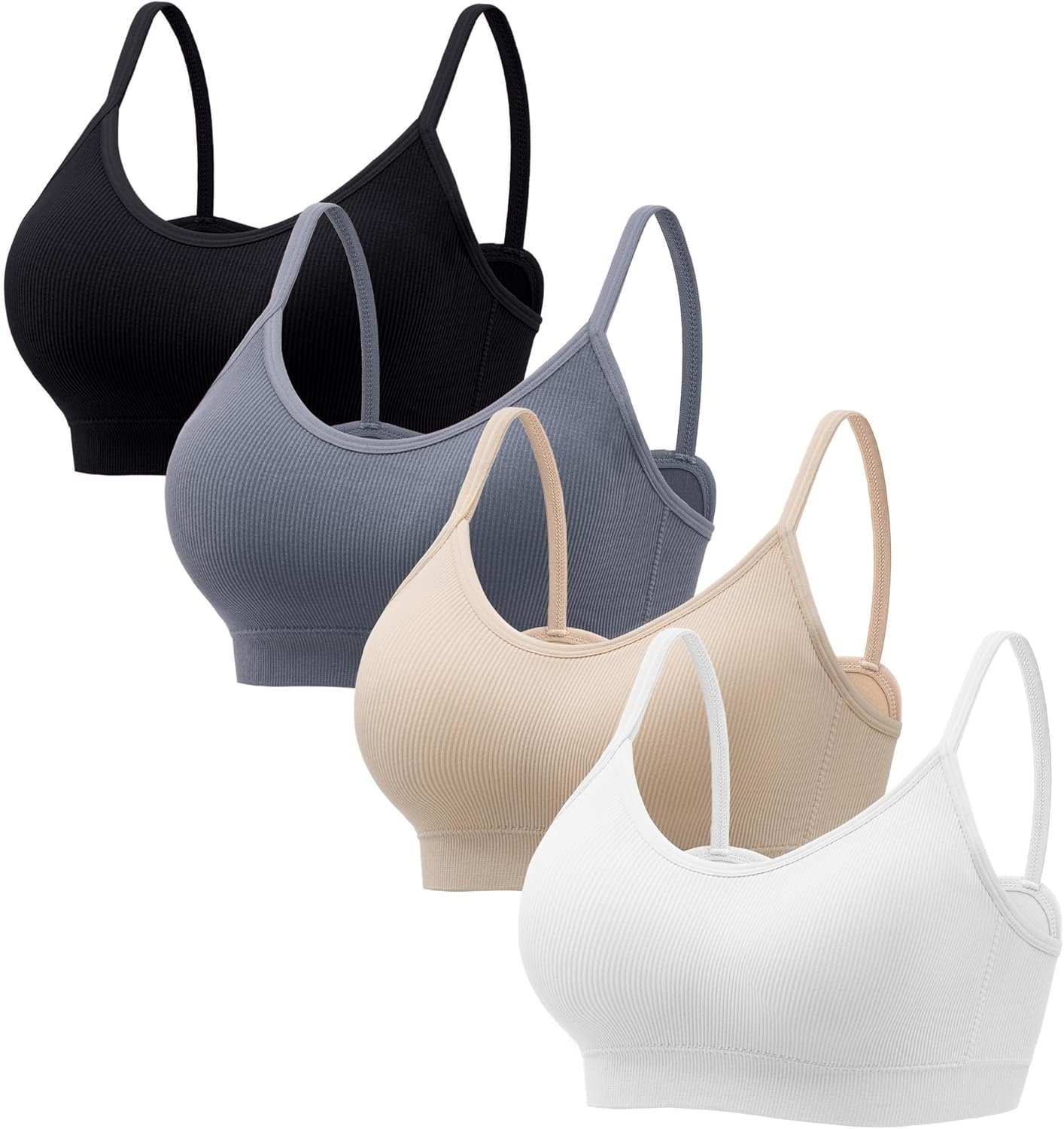 Angelhood Sports Cami Bras Pack for Women – Basic V-Neck Padded Seamless Bras with No Underwire