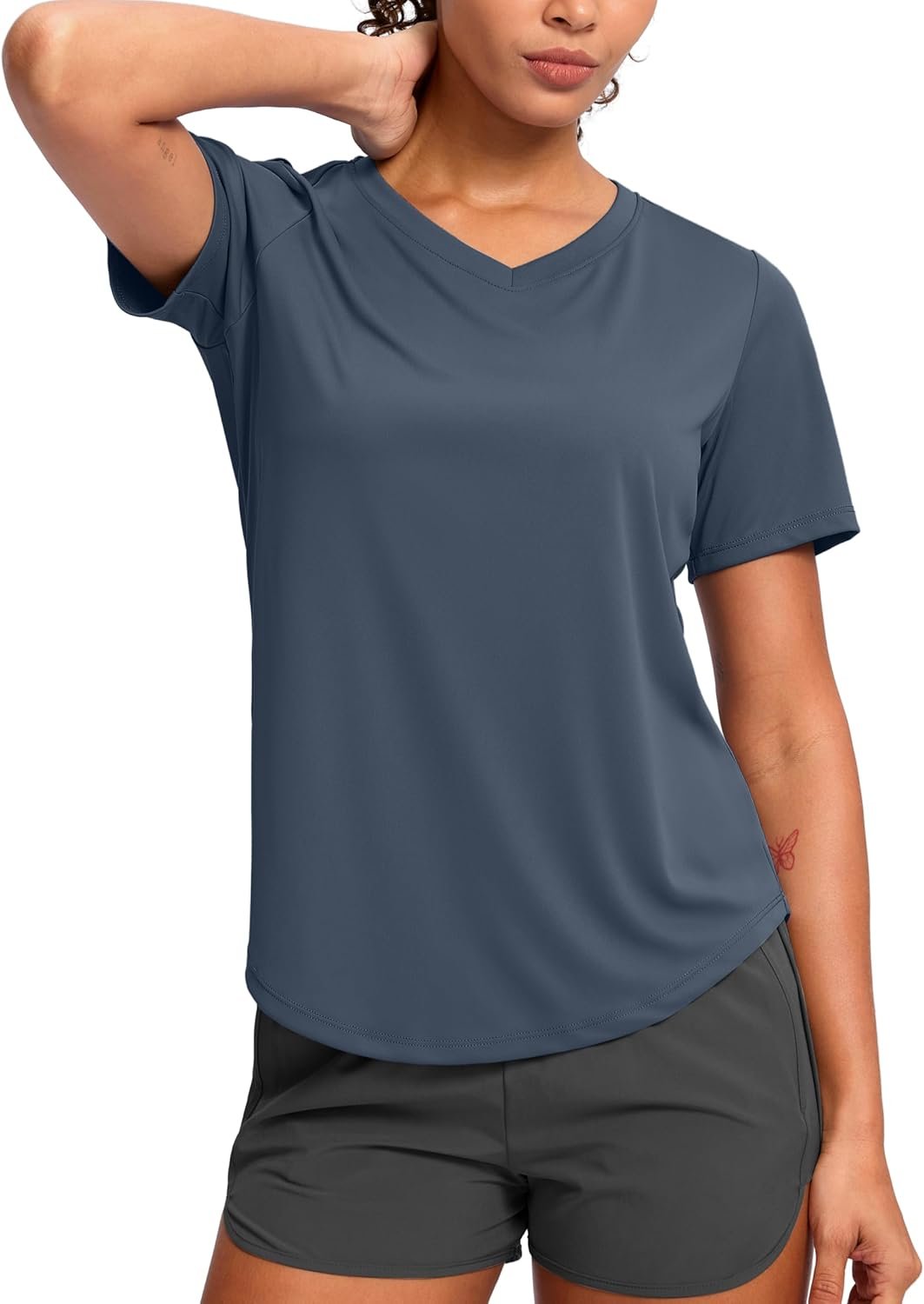 Womens Workout Shirts V-Neck Short Sleeve UPF 50+ Sun Shirt Moisture Wicking Dry Fit Top for Gym, Running, Athletic