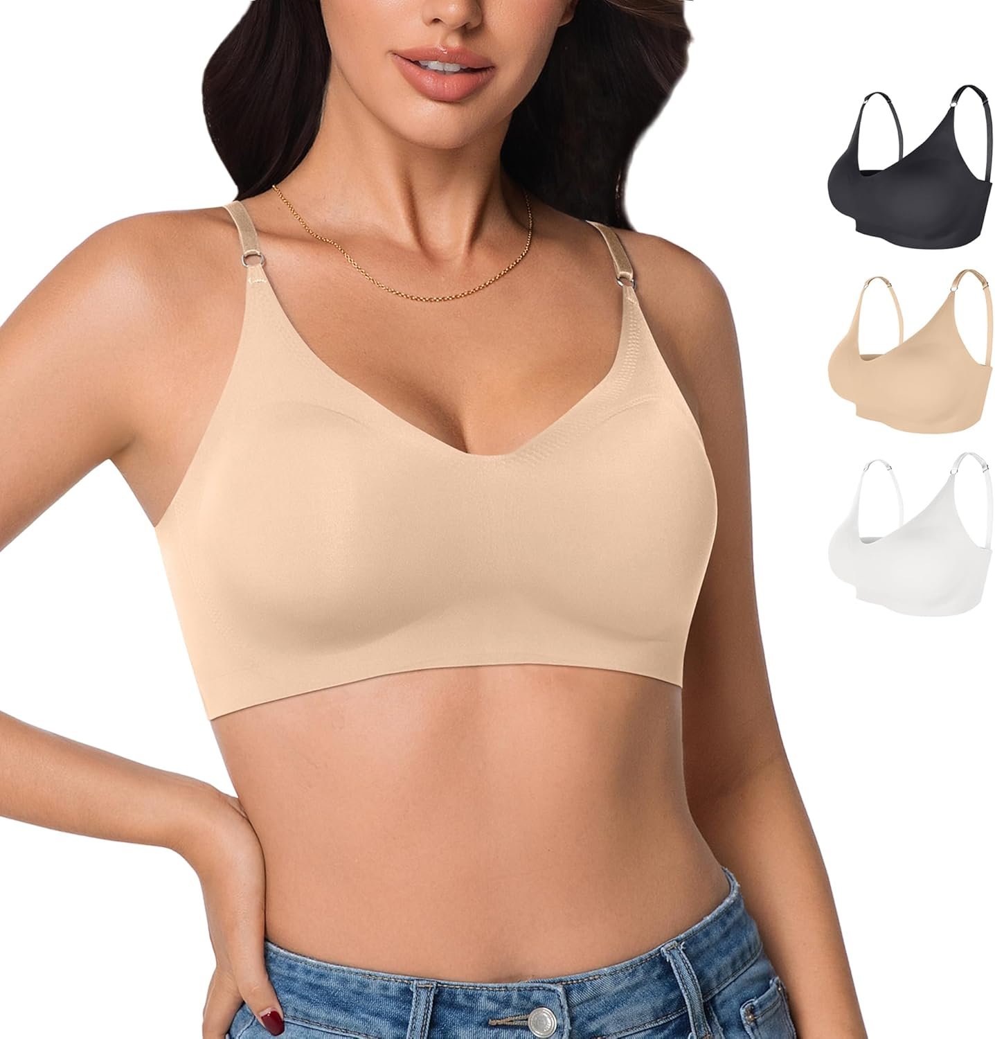 3 Pieces Wireless Seamless Bras for Women – Padded Sport Bras Comfortable Bralettes Soft Sleep Adjustable