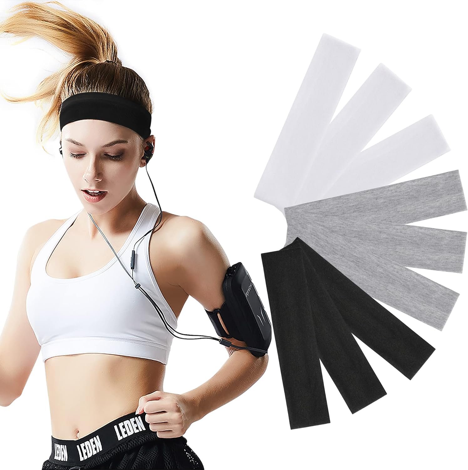 Workout Headbands for Women Hair 9 Pcs Non Slip Cotton Like Head Bands for Girls 2.5 inch Wide Soft Elastic Cloth Athletic Sweat Hair Women Bands