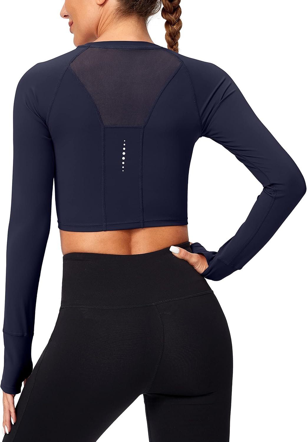 SANTINY Women’s Long Sleeve Crop Workout Tops Slim Fit Gym Yoga Running Shirts for Women