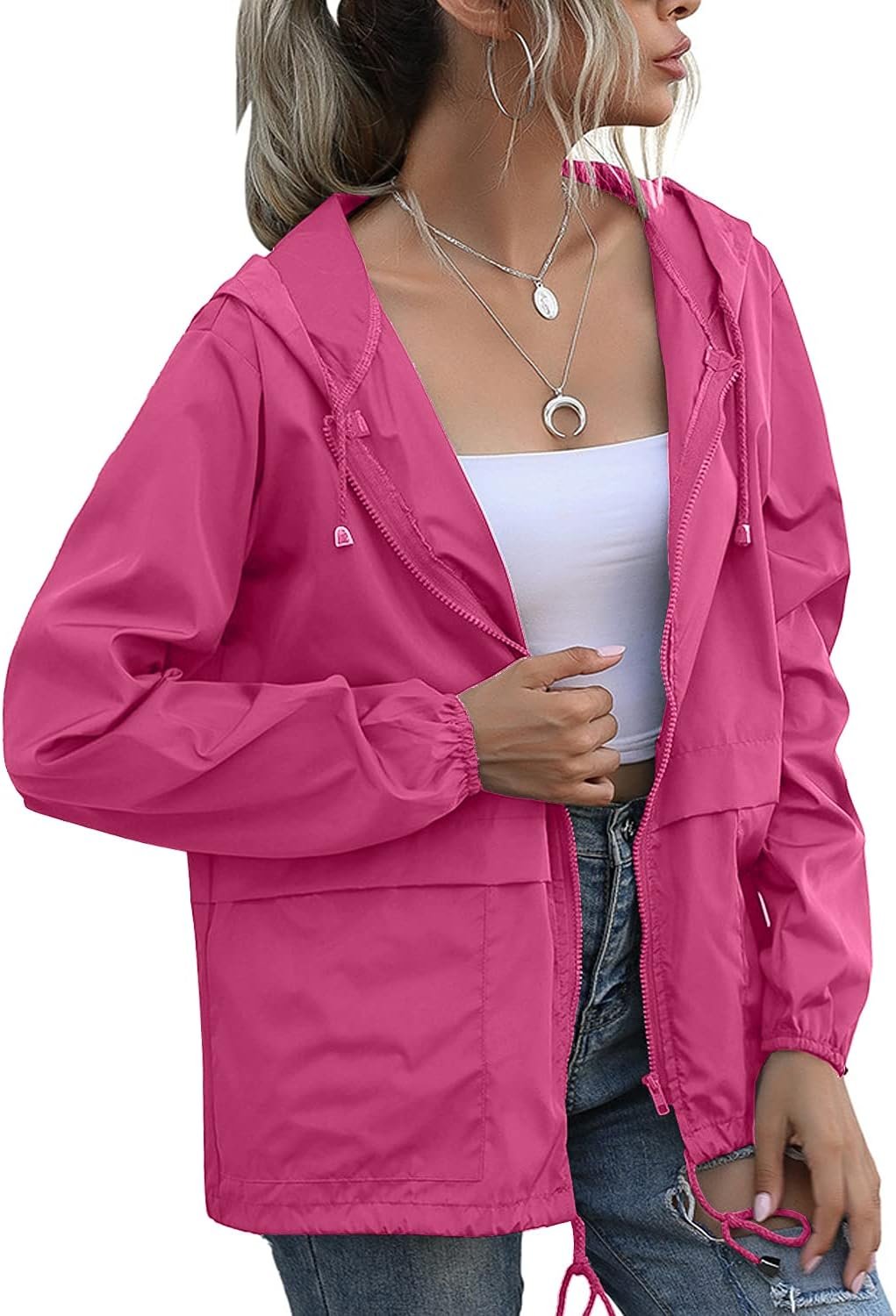 PESION Women’s Waterproof Raincoat Lightweight Rain Jacket Hooded Windbreaker with Pocket for Outdoor