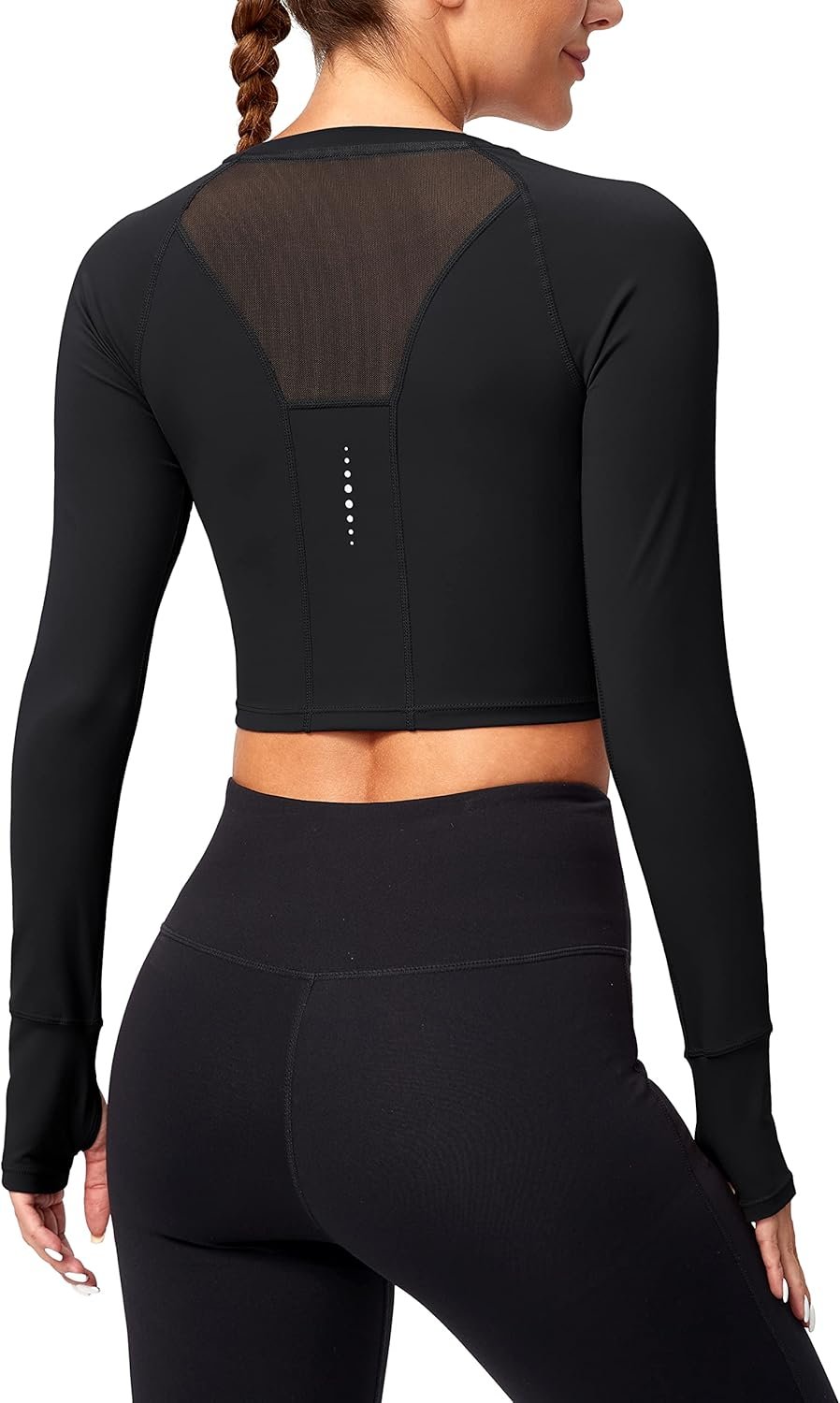 SANTINY Women’s Long Sleeve Crop Workout Tops Slim Fit Gym Yoga Running Shirts for Women