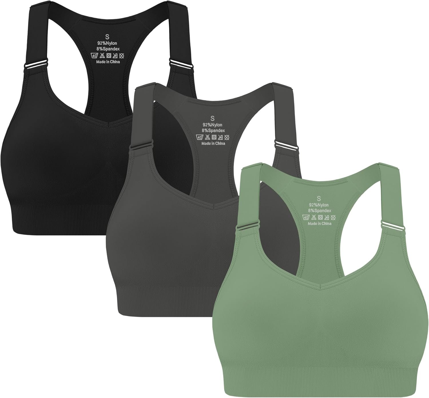 MIRITY 3-Pack Adjustable Padded Sports Bras for Women – High Support for Large Bust Workout Running Gym Fitness