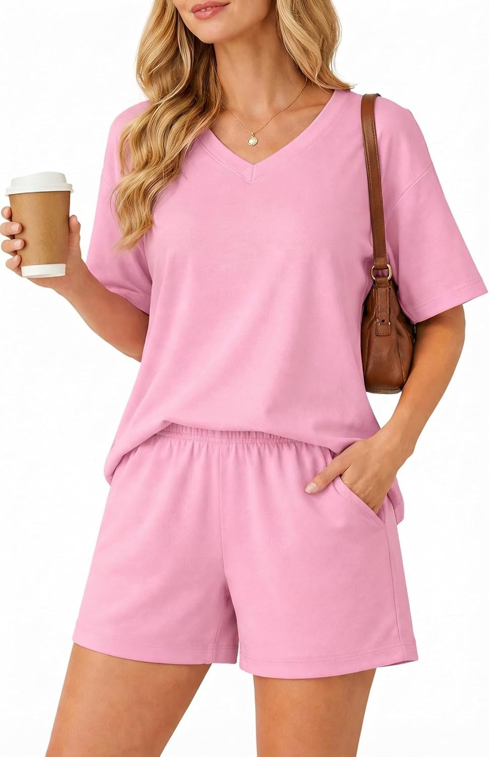 Womens 2 Piece Sets Summer Sweatsuit Outfits 2026 Lounge Set Sleeve Tops And Elastic Waist Shorts With Pockets