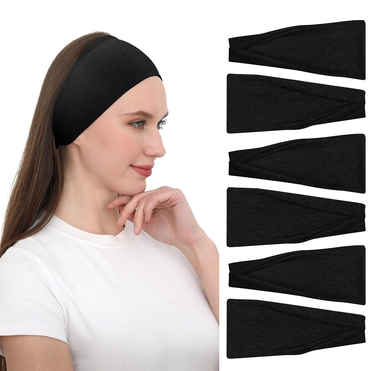 RITOPER Black Workout Head Bands for Women’s Hair, Buttery Soft Non Slip Wide Thick Headbands, Solid Headband Hair Bands for Yoga, Running, Spa Day, Sports, Travel, Fashion