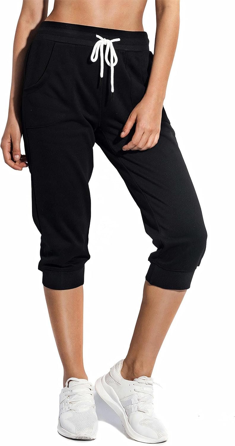SPECIALMAGIC Women’s Sweatpants Capri Pants Cropped Jogger Running Pants Lounge Loose Fit Drawstring Waist with Side Pockets