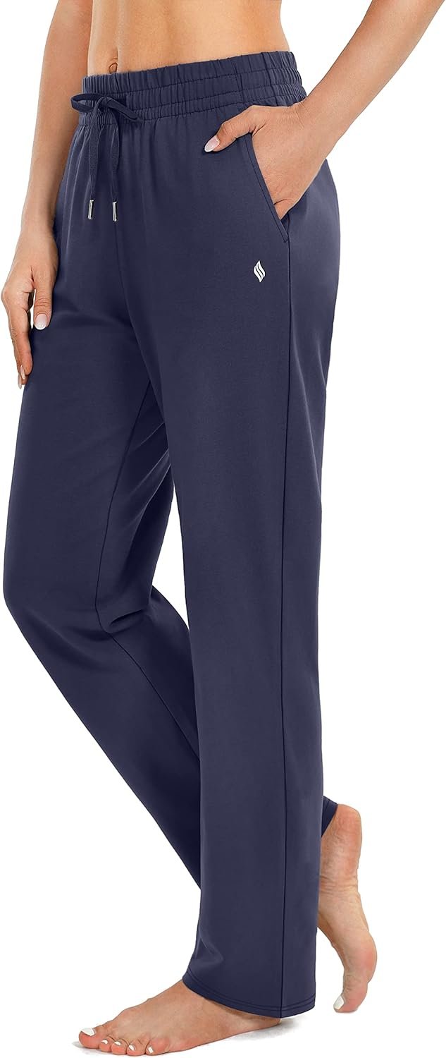 SANTINY Women’s Cotton Sweatpants Yoga Lounge Casual Pants Open Bottom Sweat Pants for Women with Pockets