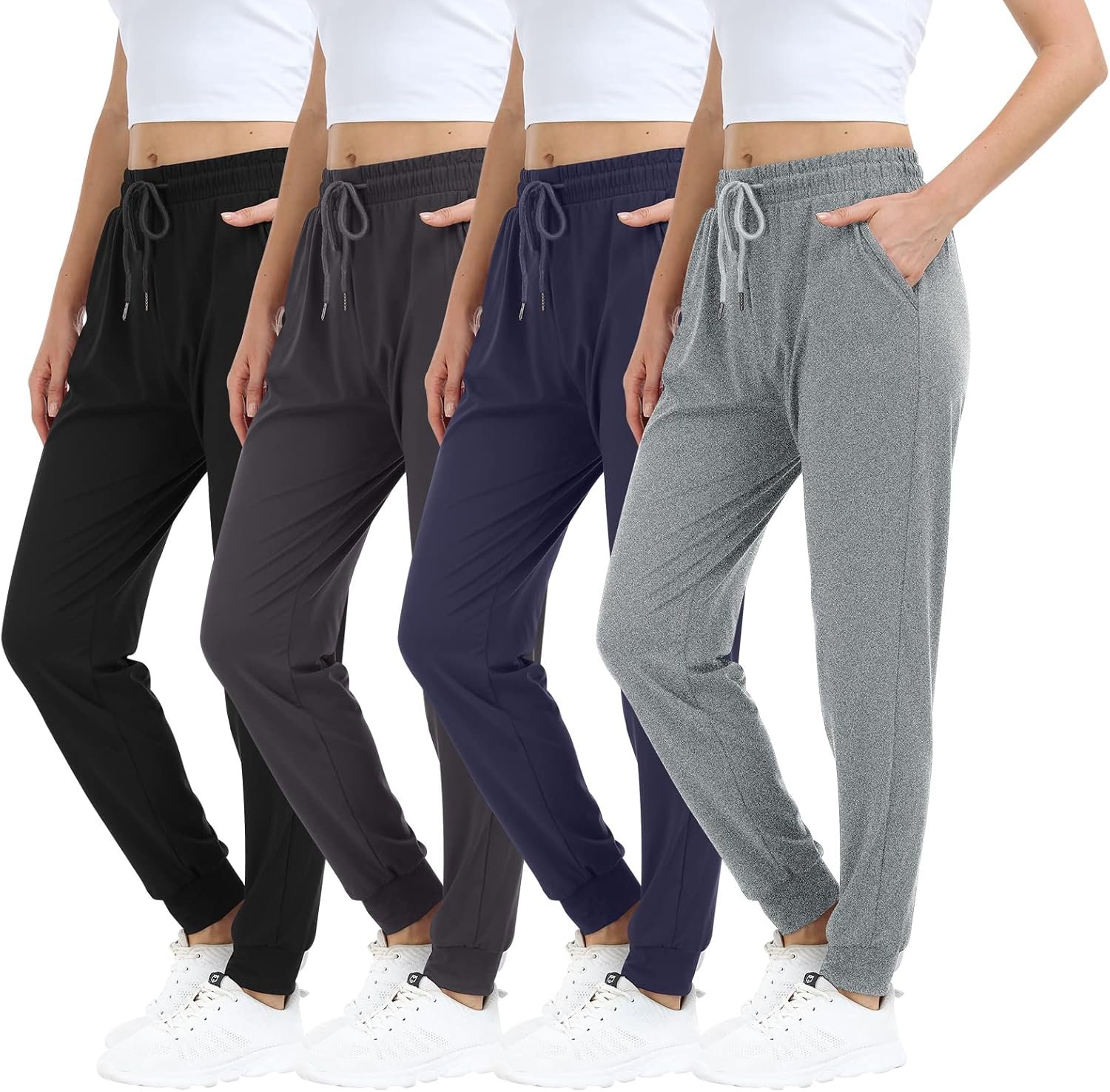 Mgput 4 Pack Women’s Joggers Soft Women Sweatpants with Pockets Women Lounge Pants for Yoga, Workout, Walking.