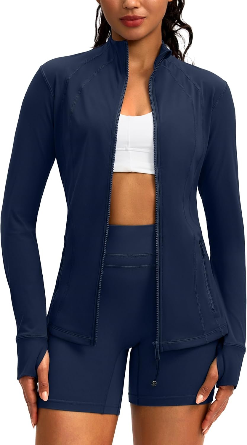 Women’s Workout Jackets with 4 Pockets Zip Up Slim Fit Soft Fall Jacket for Yoga Running Athletic