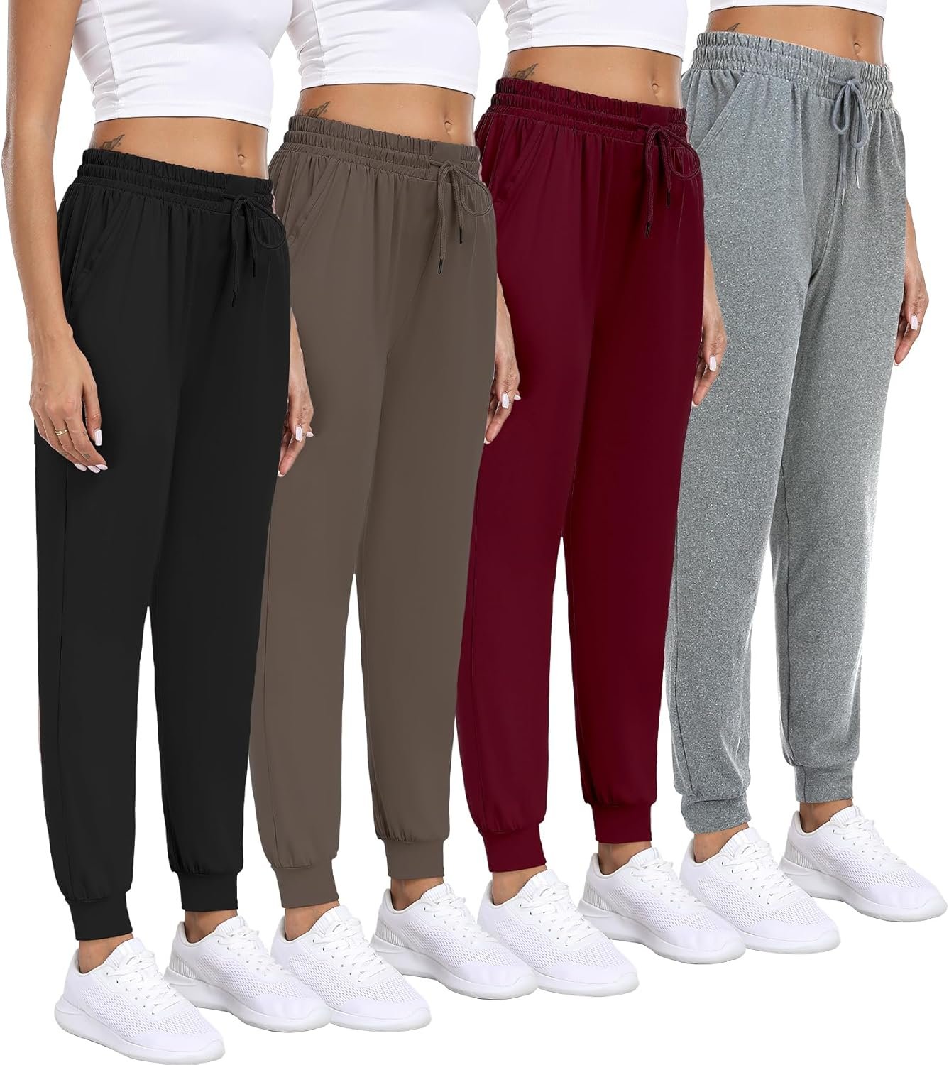 Women Joggers with Pockets,Women’s Lightweight Sweatpants Soft Lounge Athletic Yoga Pants 4 Pack