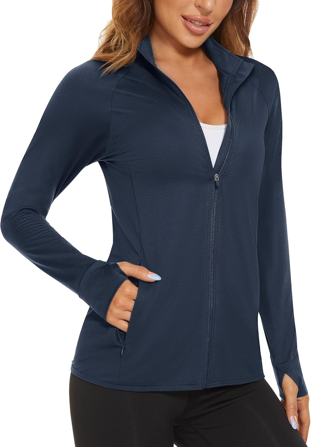 MAGCOMSEN Women’s UPF 50+ Lightweight Athletic Jacket Sun Protection Full Zip Long Sleeve Shirts Hiking Outdoor Pockets