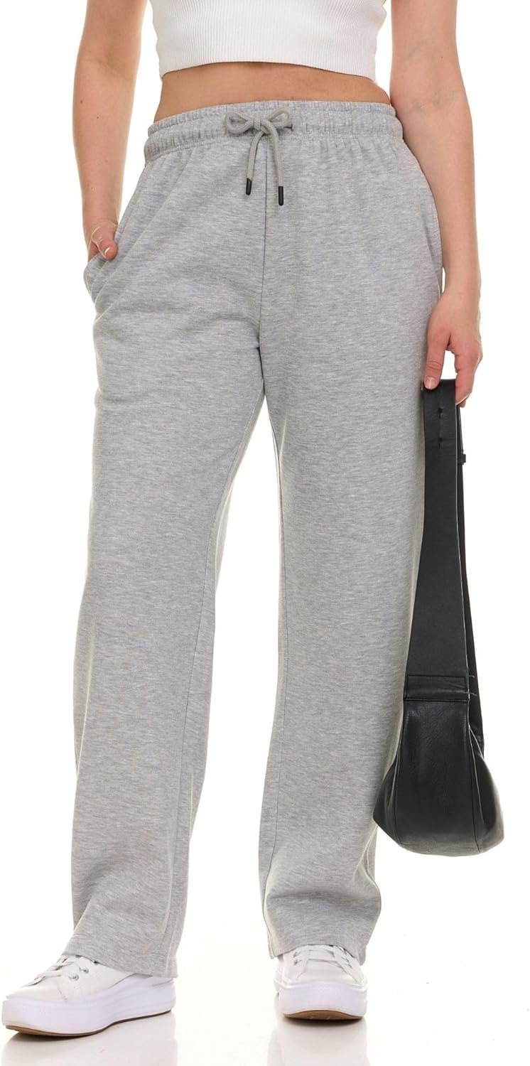 Straight Leg Sweatpants for Women, Fleece Loose Fit Open Bottom Lounge Womens Sweatpants with Pockets