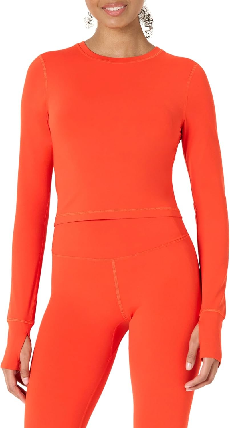 Amazon Essentials Women’s Active FormFlex Buttery Soft Short Sleeve Slim Fit Crop Layering Workout Top