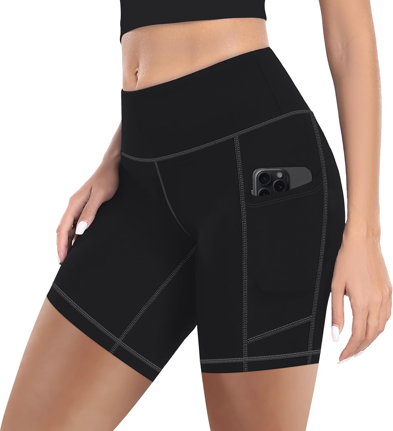 MIRITY High Waist Workout Biker Shorts with Pockets for Women – Buttery Soft Workout Yoga Shorts Pack of 1