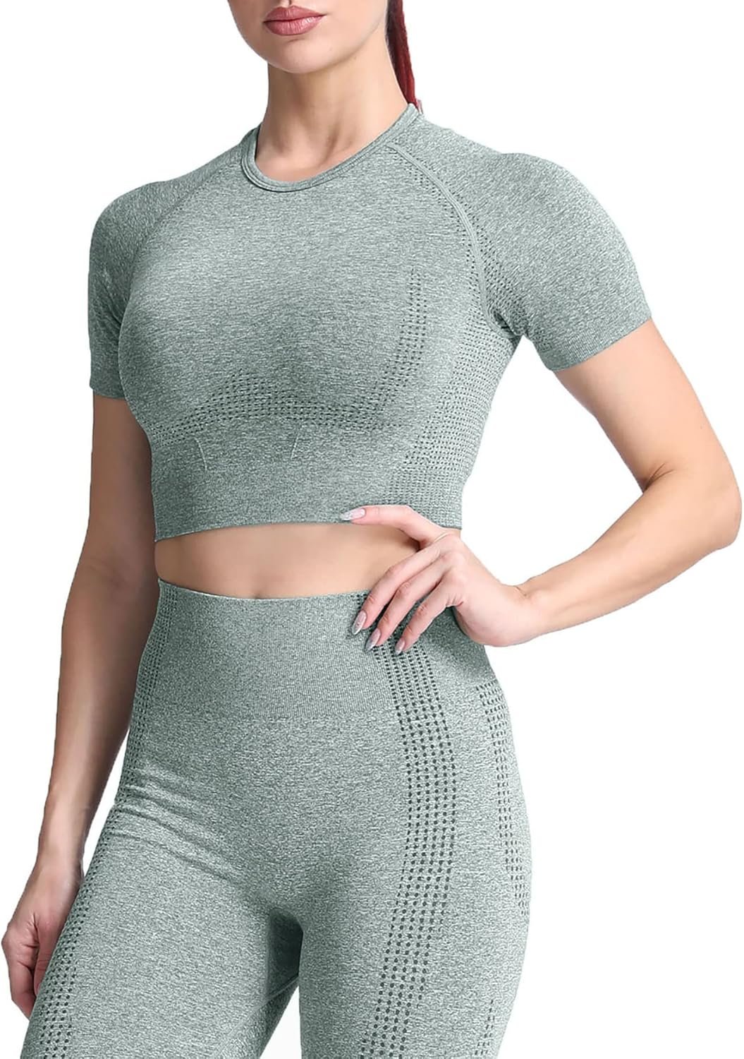 Aoxjox Women’s Workout Vital Short Sleeve Seamless Crop Top Yoga Gym Sport T Shirts