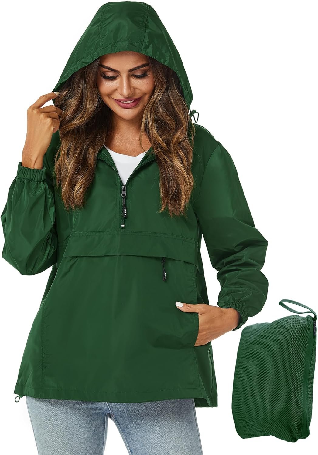 Avoogue Womens Rain Jacket with Hood,Pullover,Packable,Lightweight,Windbreaker,Waterproof,Breathable.