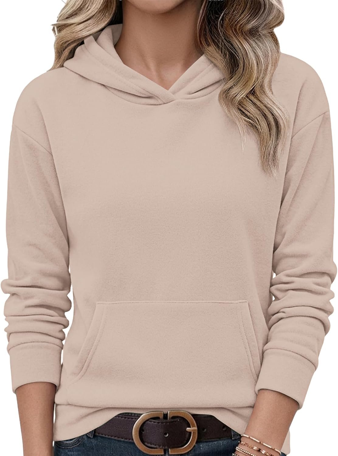 AUSELILY Women’s Sweatshirts Hoodies Tops Casual Long Sleeve Fleece Pullover With Kangaroo Pocket 2026 New