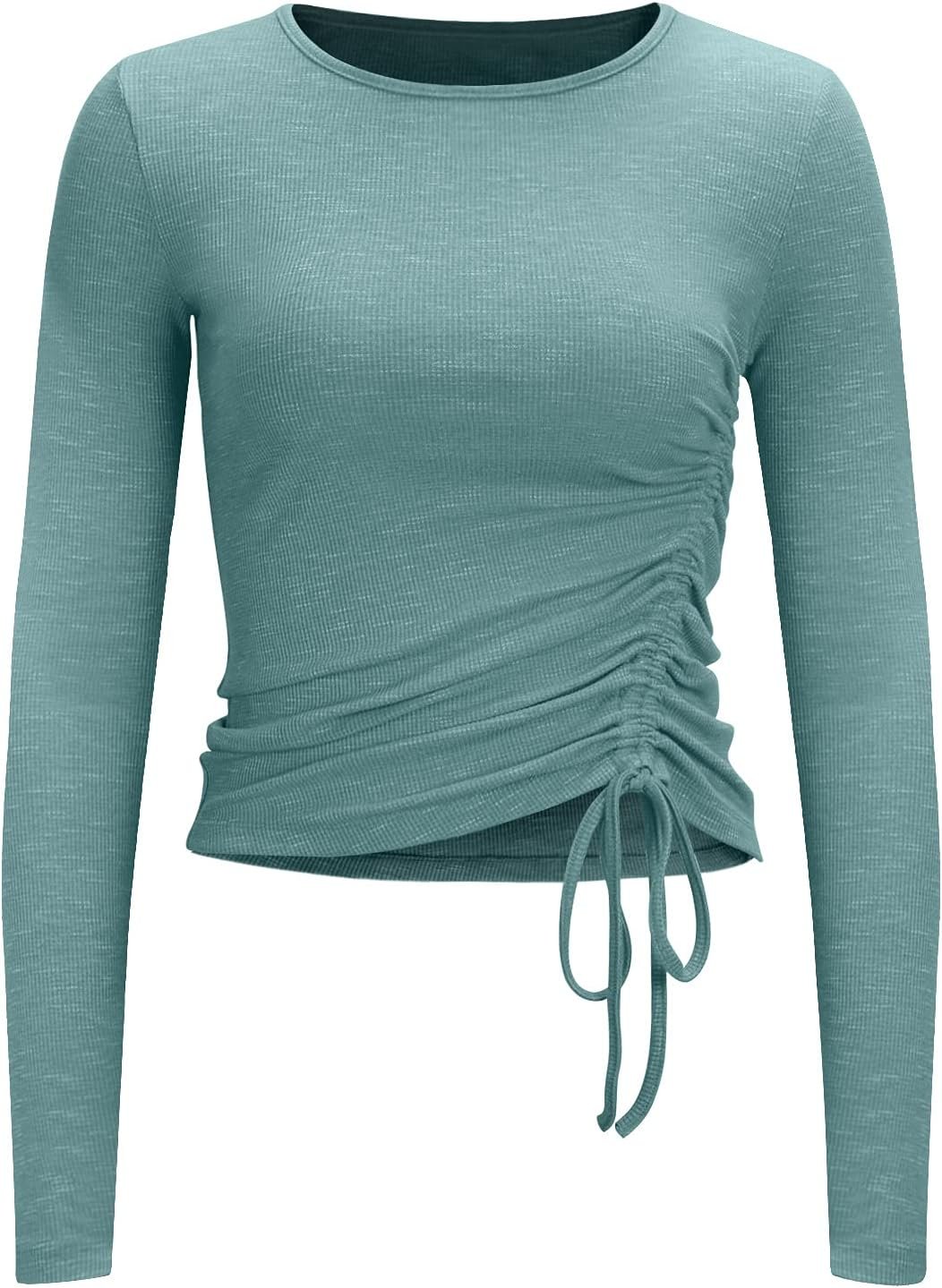 Zengjo Womens Long/Short Sleeve Workout Tops Ruched Side Yoga Atheltic Shirt Slim Fitted