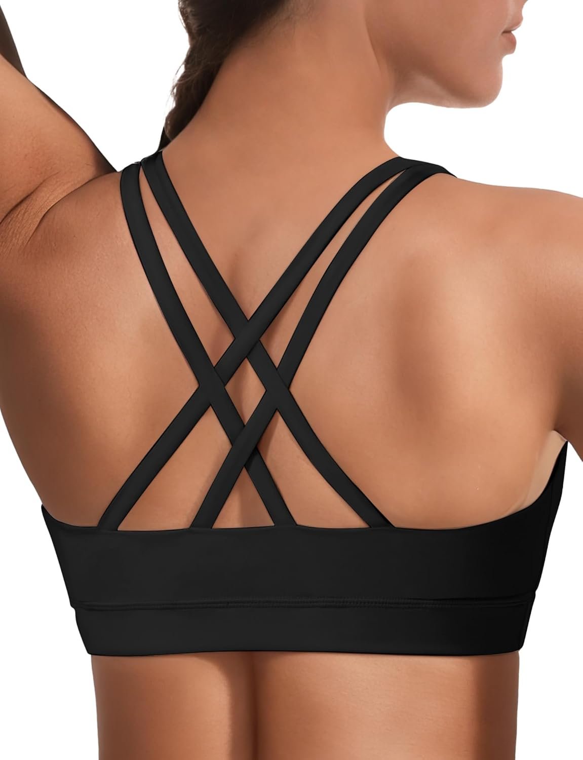 Buauty Mid Impact Sports Bras for Women with Removable Padded, Medium Support Racerback Bra Strappy Yoga Bras for Fitness