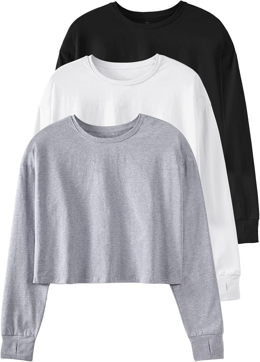 Cosy Pyro Womens Long Sleeve Crop Tops Athletic Casual Cropped Cotton Workout Sweatshirt with Thumb Hole