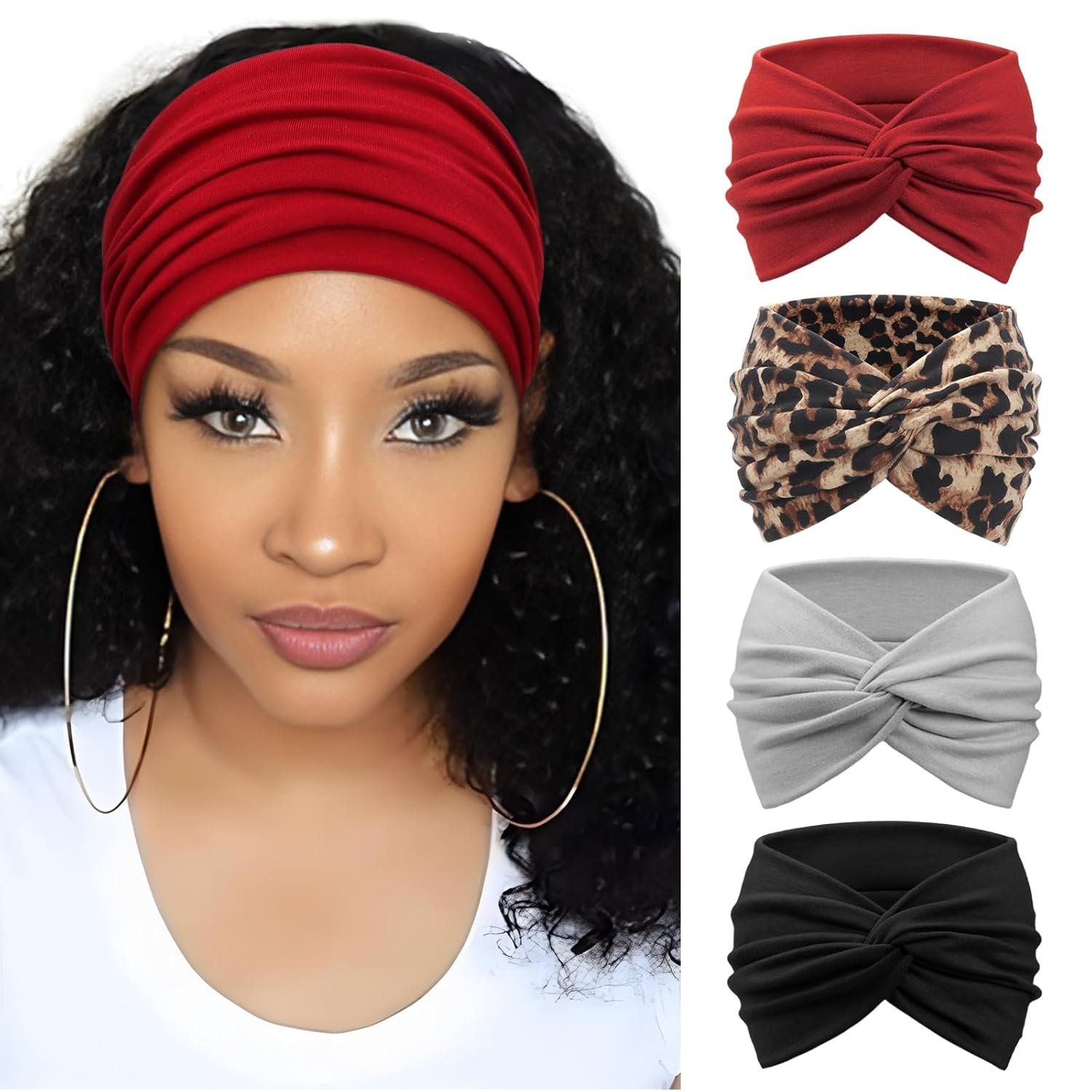 AQOKKA Extra Wide Headbands for Women Large Turban Headband Non Slip Boho Elastic Hairband Hair Twisted Knot Head Bands Accessories