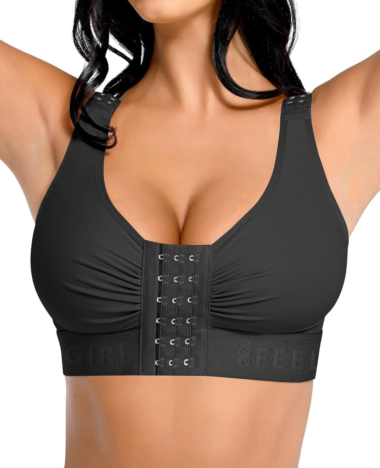 FeelinGirl Post Surgery Compression Bra for Women’s Front Closure Bra with Adjustable Straps Wirefree