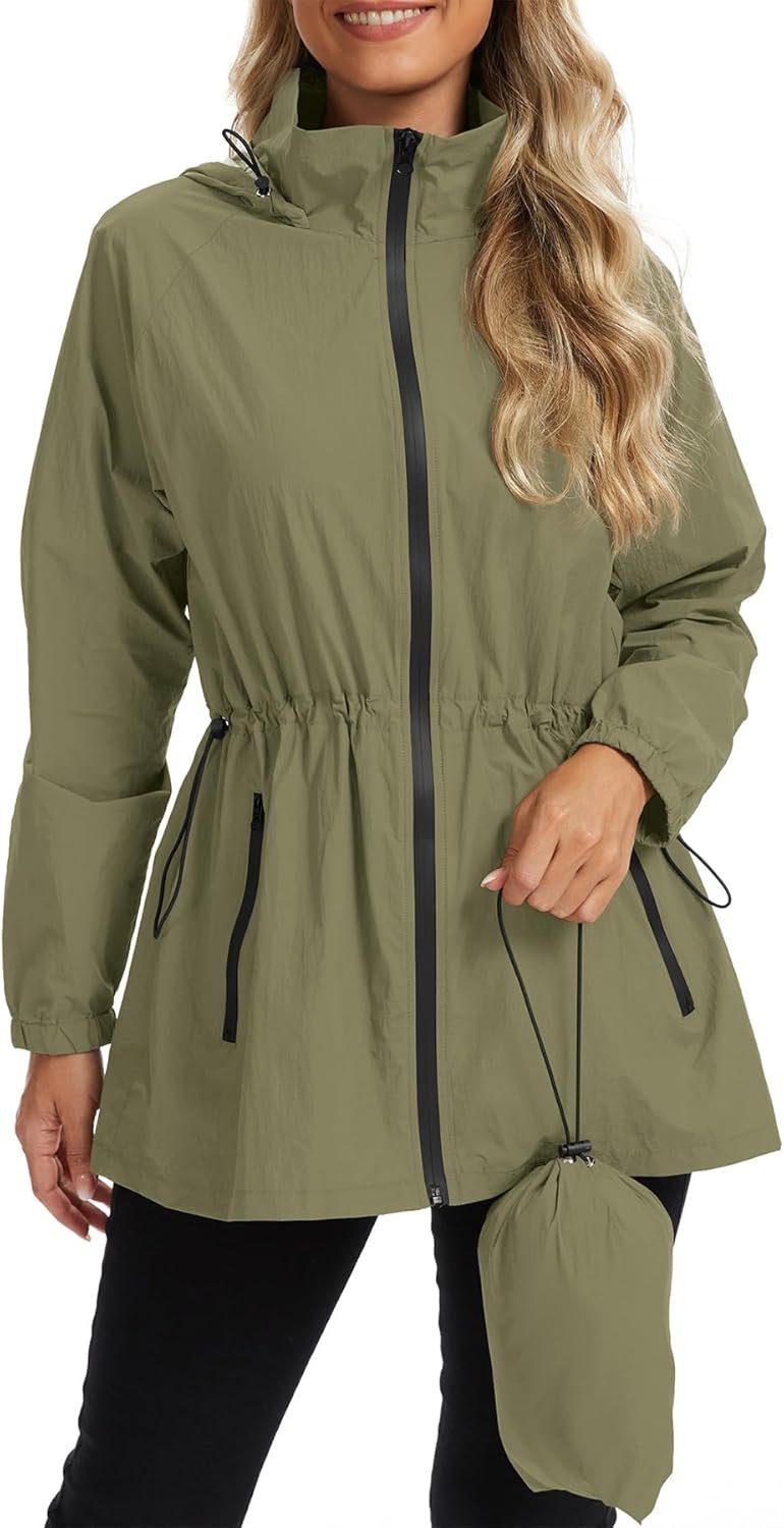 Zando Lightweight Rain Jacket Women Waterproof – Packable Windbreaker Jacket Raincoats for Women with Hood for Travel Outdoor