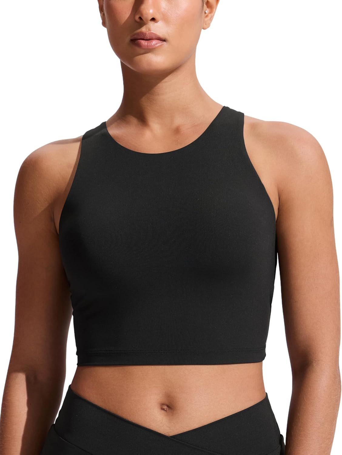CRZ YOGA Racerback Bikini Tops for Women – Padded High Neck Modest Swim Sports Bathing Bra
