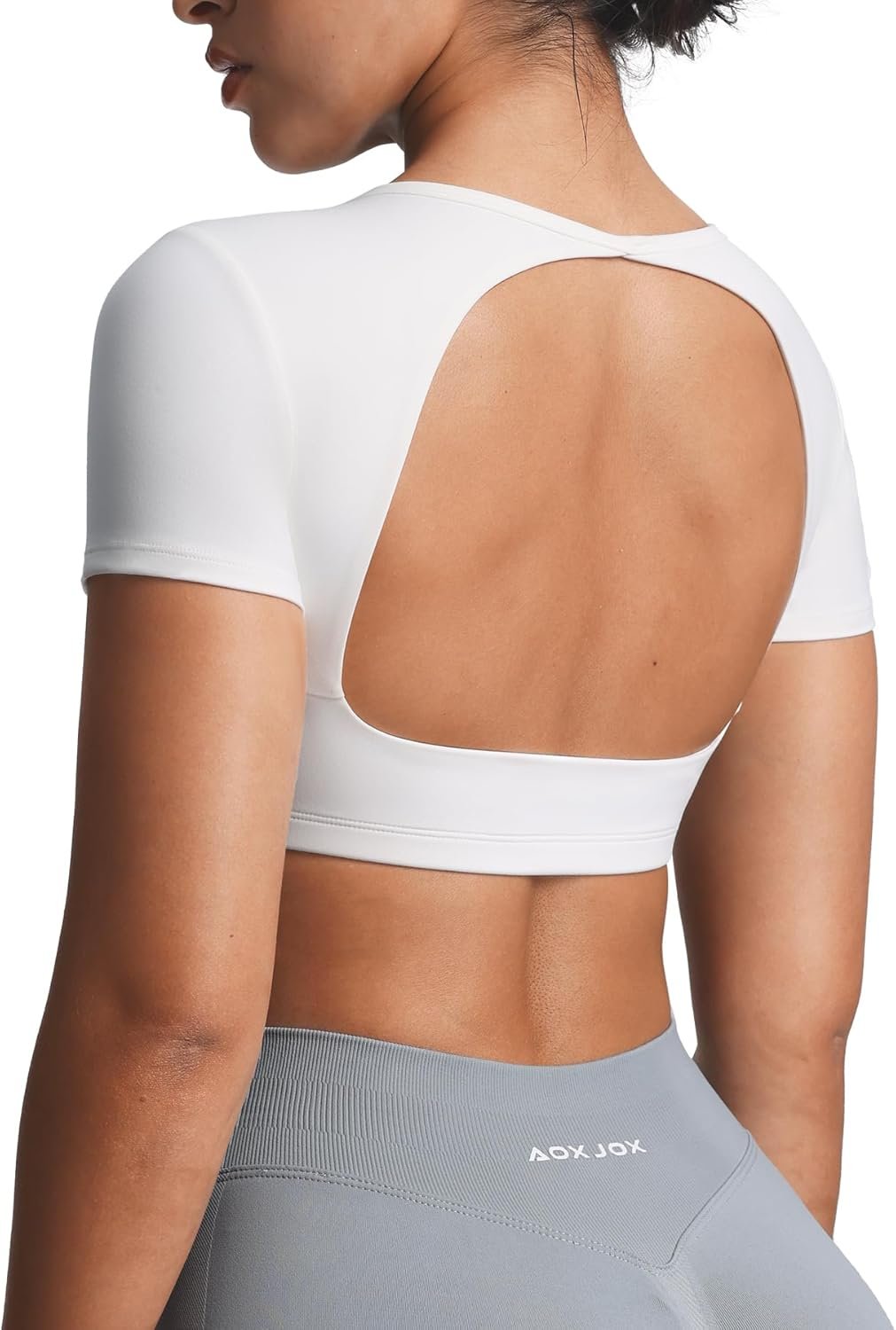Aoxjox Short Sleeve Crop Tops for Women Clarissa Hollow Back Workout Cropped T Shirt Top