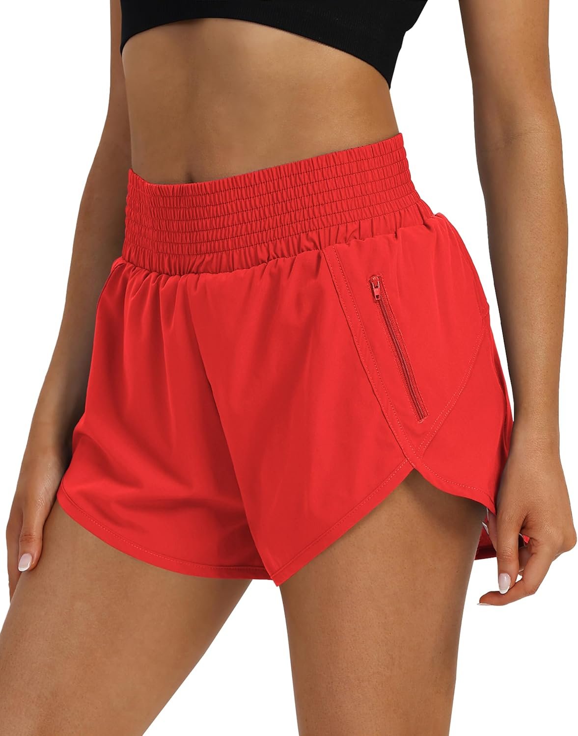 Women’s High Waist Athletic Shorts Quick Dry Sporty Workout Running Shorts for Women with Zipper Pocket