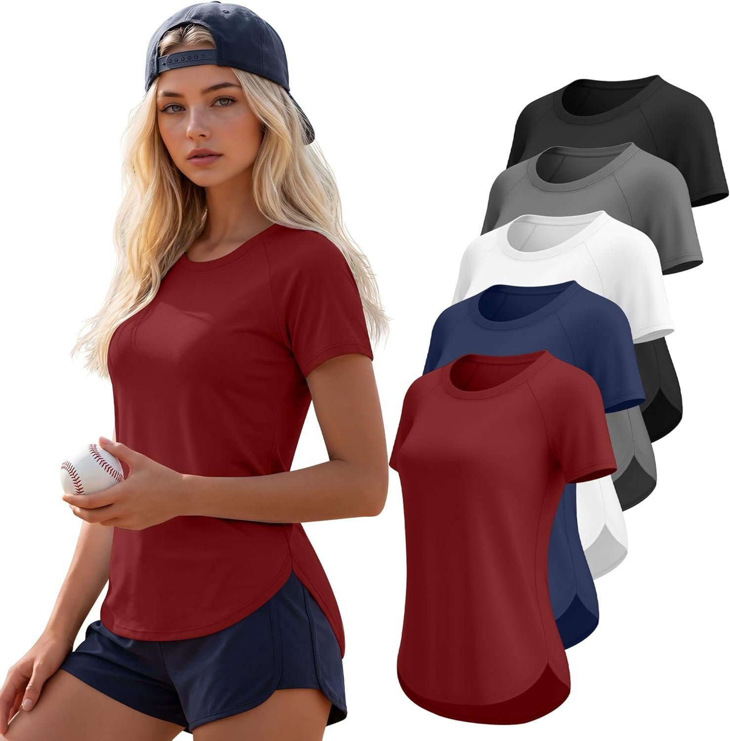 5 Pack Women’s Workout Shirts Athletic Quick Dry Tops Exercise UPF 50+ Short Sleeve Gym Yoga Tees